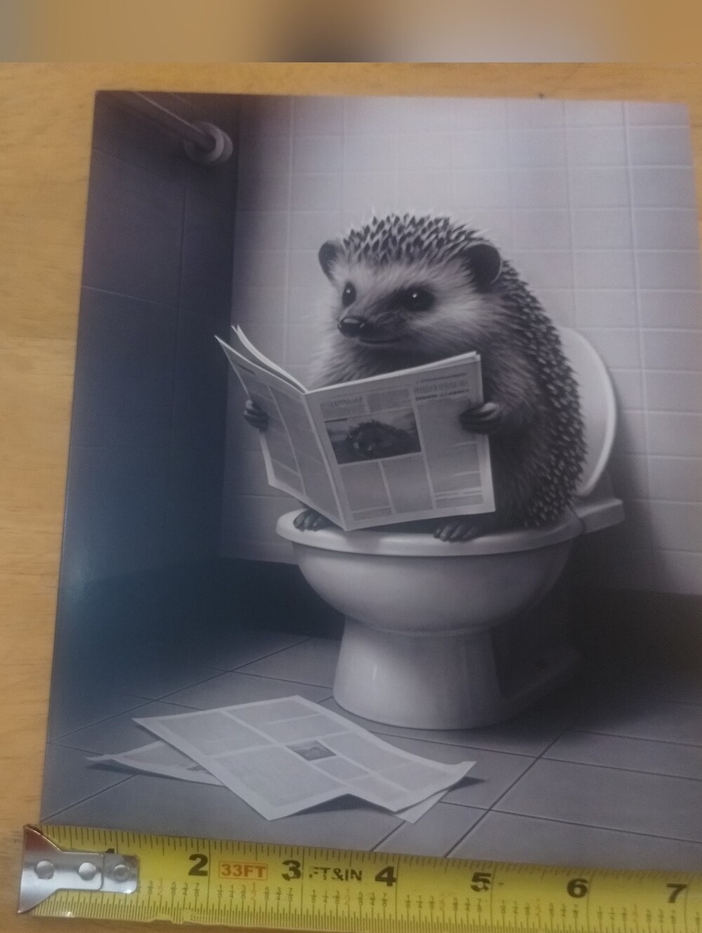 🦔 Funny Hedgehog Bathroom Wall Art Print Black & White Decor 🚽🖤